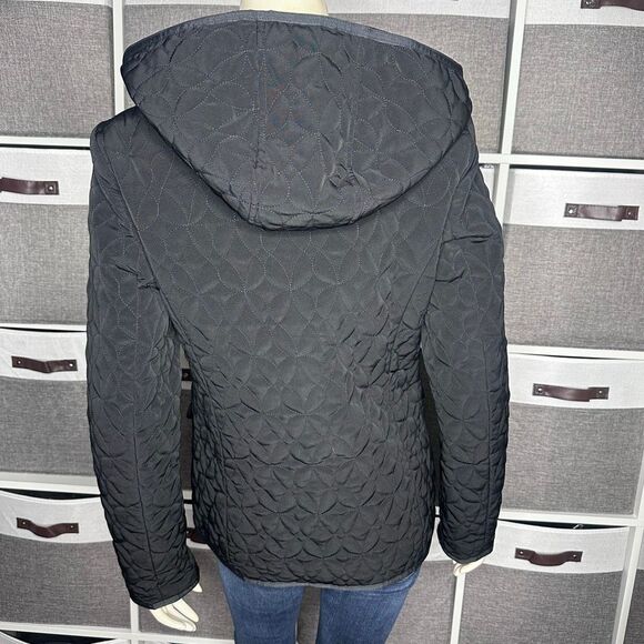 Esprit Black Quilted Button Front Hooded Jacket Size Small - Picture 2 of 11